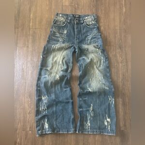 Men's Distressed Wide-Leg Jeans in Faded Blue